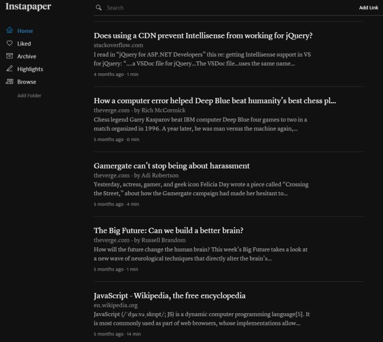 Instapaper Web Interface