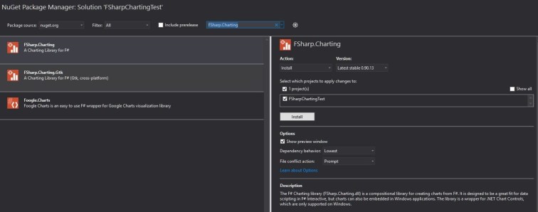 Nuget Package Manager F# Charting Search.