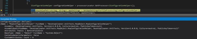 Illustration showing the IConfigurationHelper object type during unit testing.