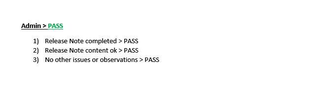Illustration of how to structure the Admin Developer Testing Document Section.