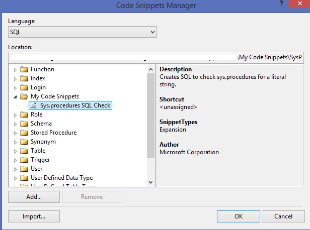Image showing the Code Snippets Manager after Import.