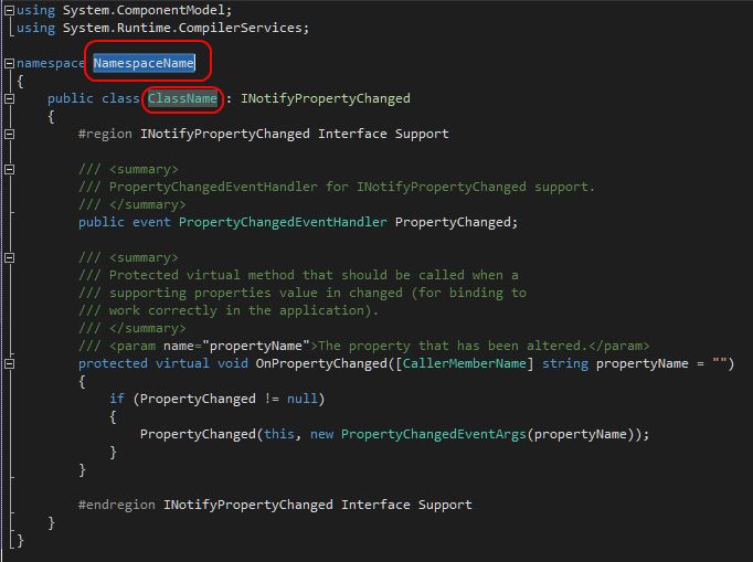 Shows a code file after using the full custom snippet.