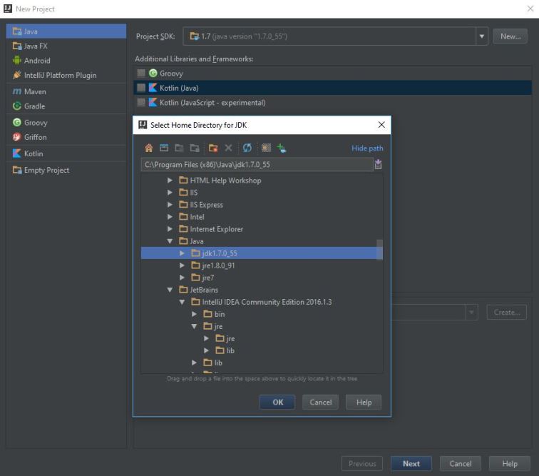 JDK Directory Selection in the IntelliJ IDEA.