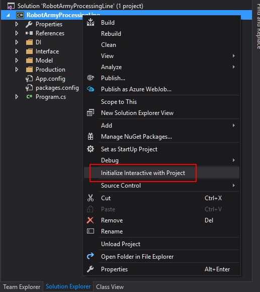 Showing how to Initialise Interactive with Project.