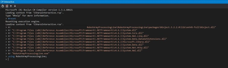 C# Interactive Window initialised so that the Project is in scope.