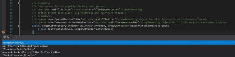 Large Robot Factory Constructor debugging showing concrete types in use at run-time.
