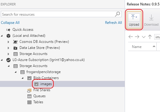 Azure Storage Explorer Upload Image.