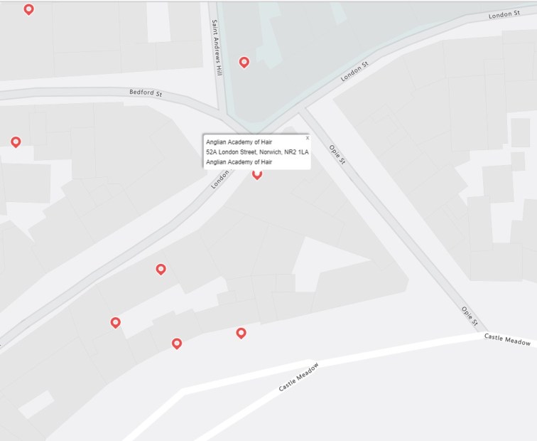 Anglian Hair Academy Map.