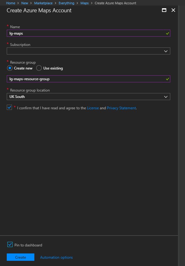 Create a Maps Account.