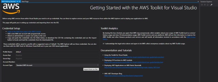 AWS Toolkit Credential Setup.