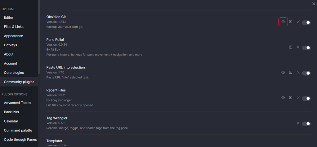 Access Obsidian Git Settings