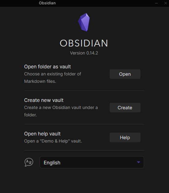 Obsidian Start Screen